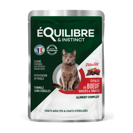 Equilibre & instinct Консервы для взрослых стерилизованных кошек кусочки в соусе с говядиной