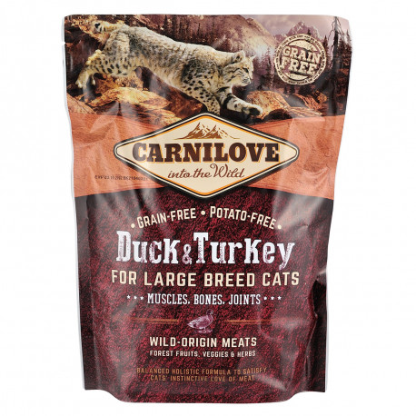 Carnilove Cat Adult Large Breed Duck and Turkey Беззерновой сухой корм для взрослых кошек крупных пород с уткой и индейкой