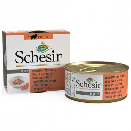 Schesir Tuna with Papaya Консервы для кошек с тунцом и папайей в желе (банка)