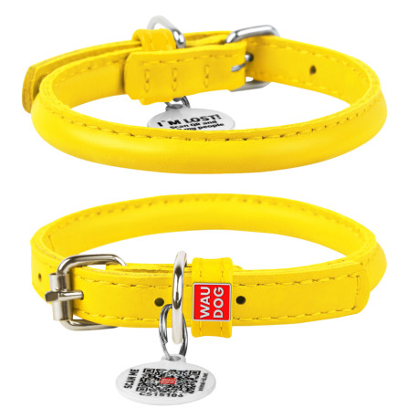 Collar Waudog Glamour Ошейник для собак кожаный круглый желтый