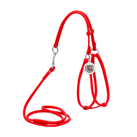 Collar Waudog Glamour Шлея с поводком для кошек и собак кожаная круглая красная