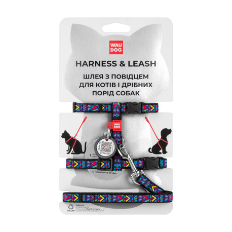 Collar Waudog Nylon Шлея с поводком для котов и мелких собак нейлоновая c QR паспортом Инди
