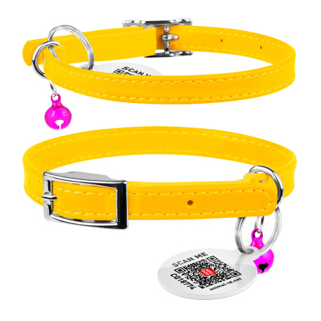 Collar Waudog Glamour Нашийник для котів шкіряний з гумкою без прикрас жовтий